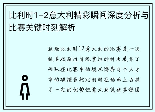 比利时1-2意大利精彩瞬间深度分析与比赛关键时刻解析